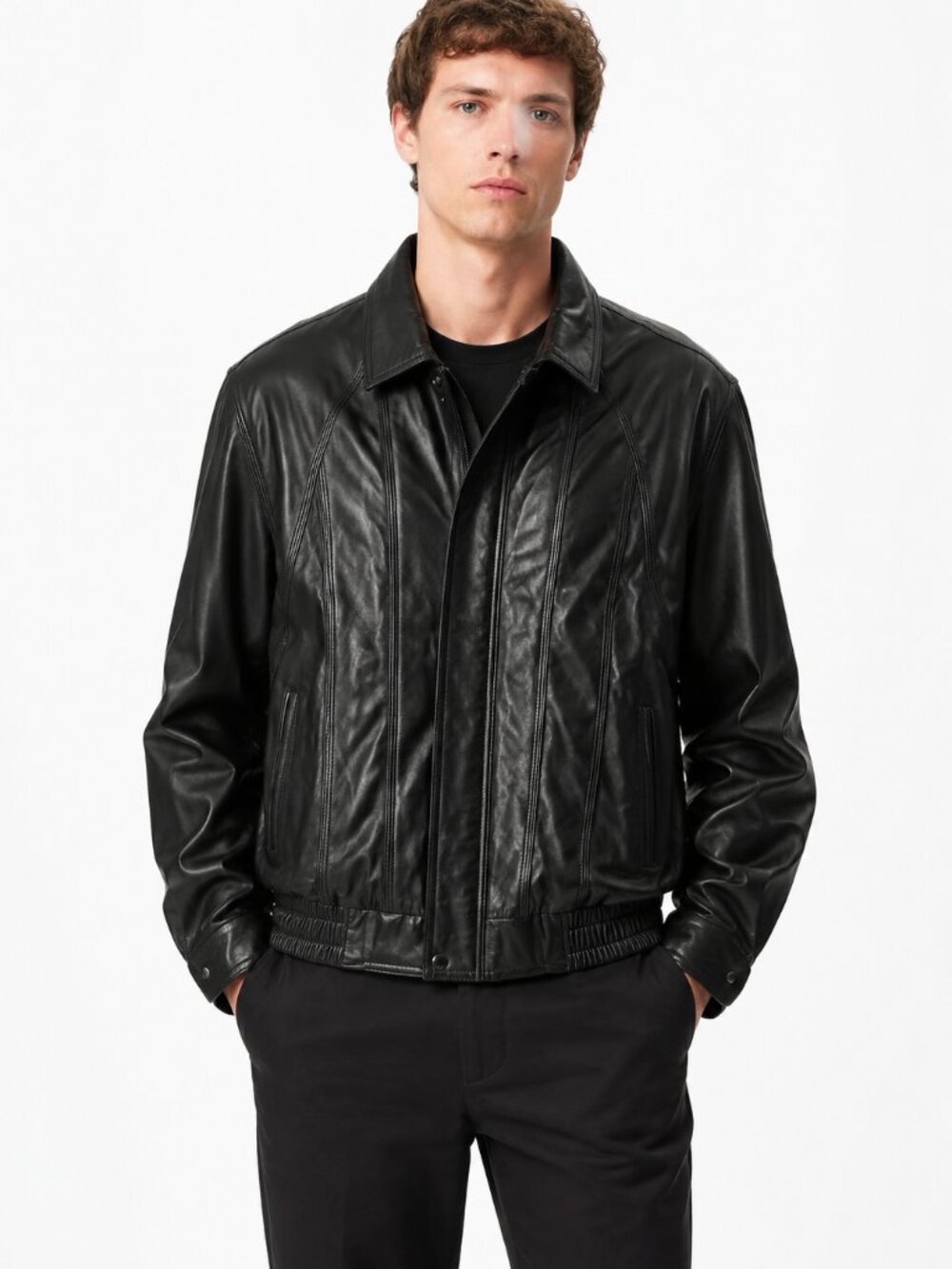 Vitto & Lugo Vintage 100% Genuine Lambskin Leather Bomber Jacket Black